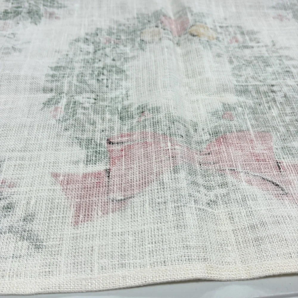 Vintage 1950s Christmas Holiday Wreath Kitchen Towel Holly Poinsettia Print
